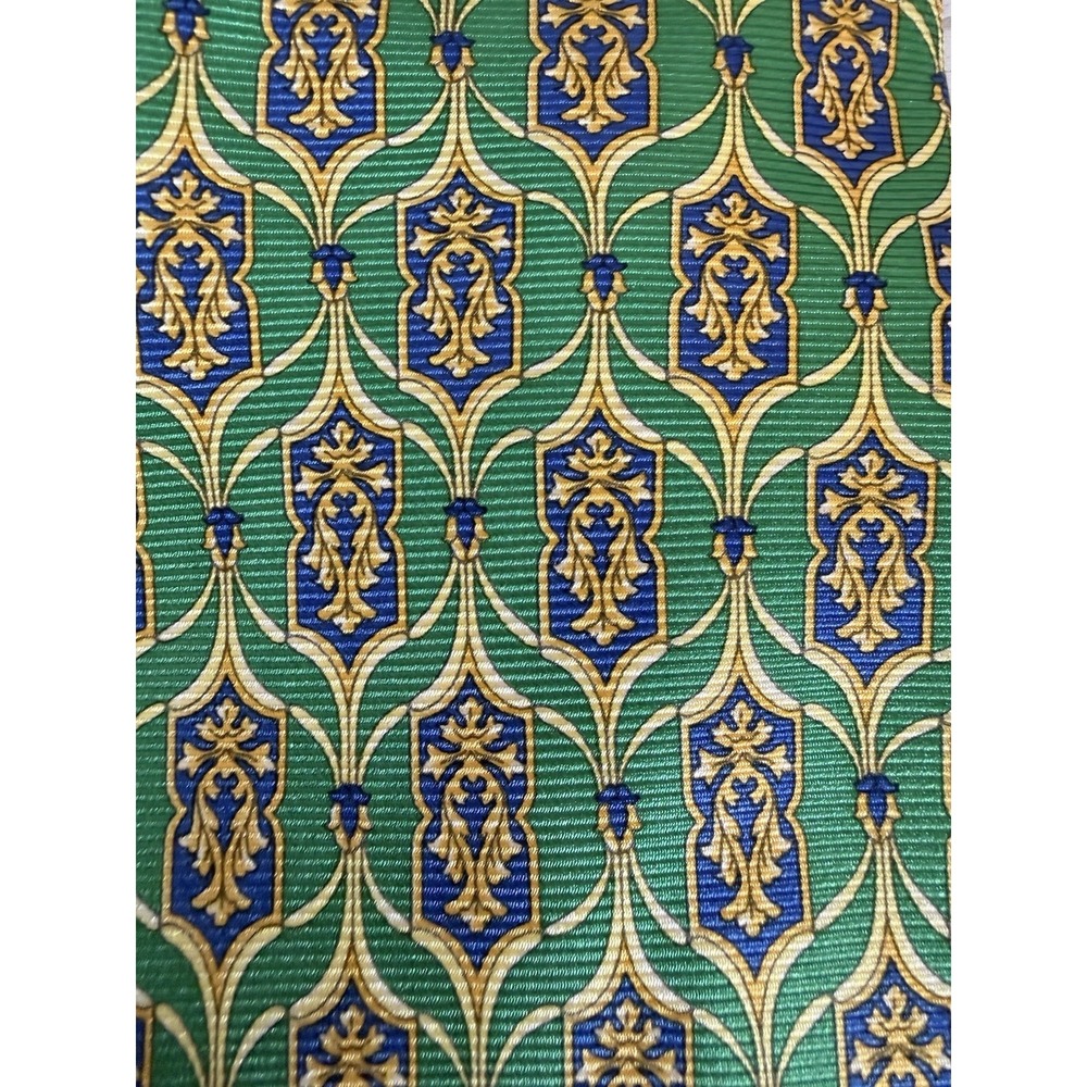 Paul Fredrick Silk Tie 4" Wide Green Blue Gold Ornate Medallion Classic Executiv - Picture 4 of 16